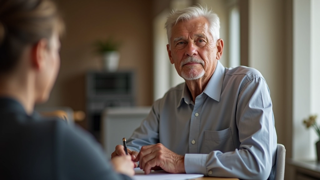 Senior making own choices at community event, with companion present but respectfully in background